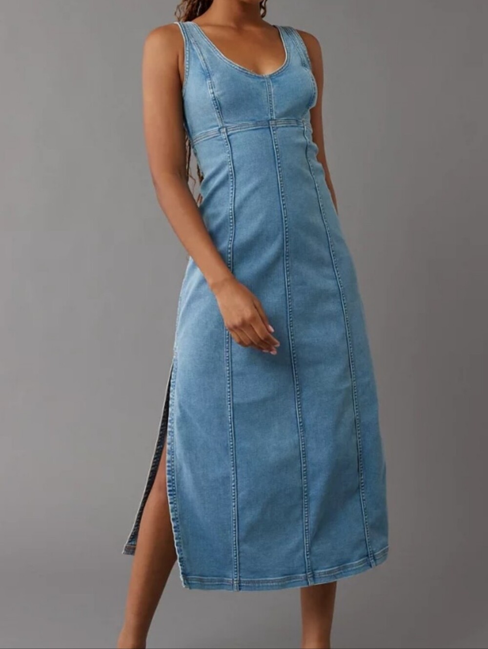 American Eagle Outfitters Light Blue Denim Midi Dress Size 8